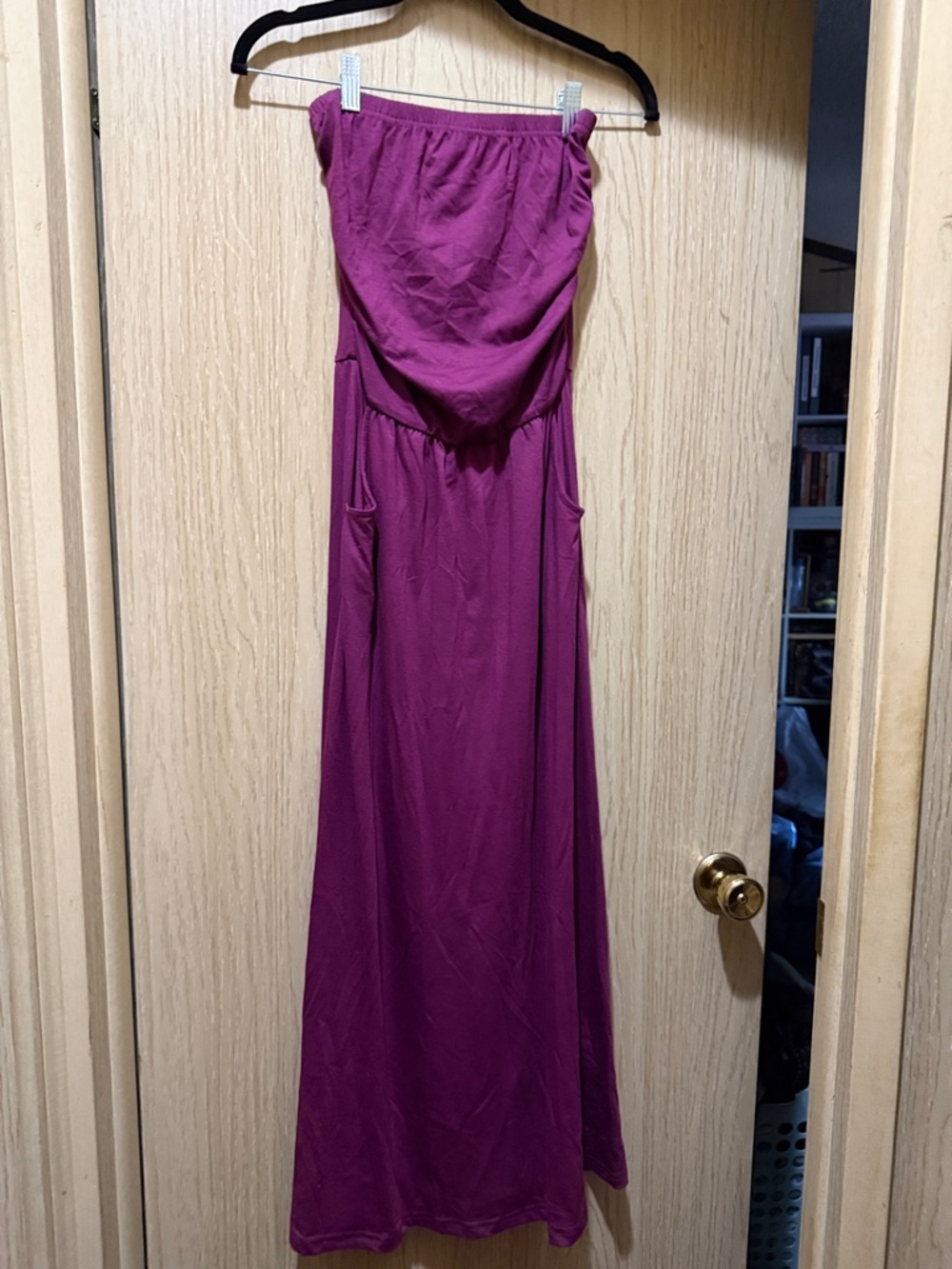 Strapless Plum Maxi Dress with Pockets - Women